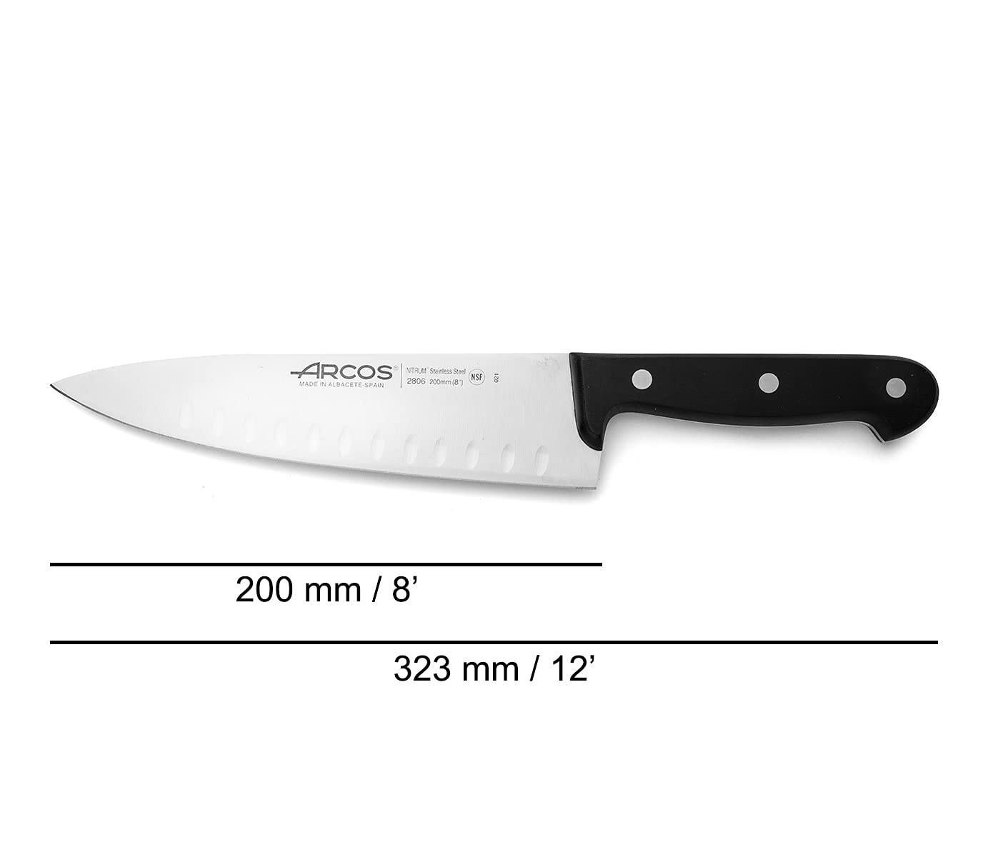 ARCOS 3-Piece Knife Set in Stainless Steel. 2 Chef Knives and 1 Paring Knife. Professional Kitchen Knives with Ergonomic Black POM Handles. Universal Series - Image 4