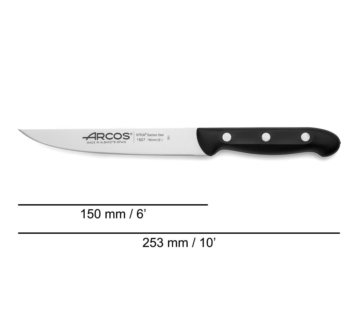 Arcos Kitchen Knife Set 4 Pieces. 3 Chef Knives and 1 Scissors of Stainless Steel and Ergonomic Polyoxymethylene Handle for Cutting Meat, Fish and Vegetables. Series Maitre. Color Black - Image 3