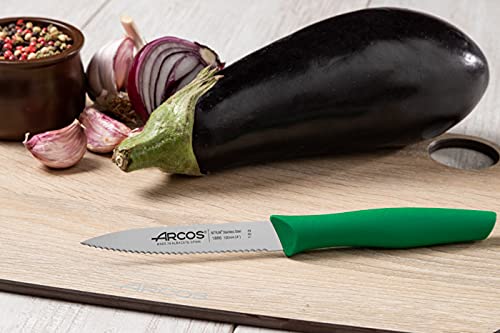 Arcos Serrated Paring Knife for Fruits and Vegetables, Stainless Steel NITRUM Blade 100 mm, Ergonomic Green Handle, Nova Series - Image 5