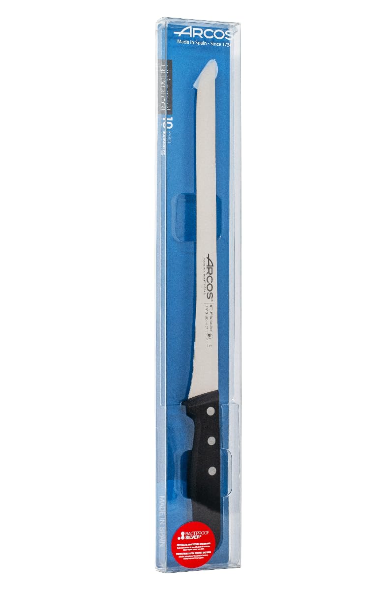 Arcos Slicing Knife/Ham Knife 11 Inch Nitrum Stainless Steel and 280 mm blade. Ergonomic Polyoxymethylene POM Handle. Series Universal. Long, sturdy blade and serrated edge. Easily cuts. Color Black - Image 6